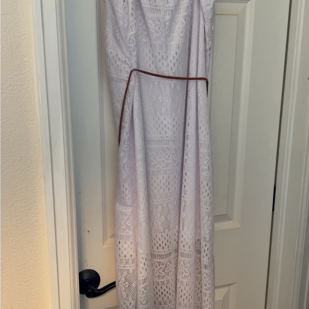 Rue21 White Lace Maxi Dress with Brown Trim